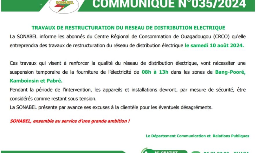TRAVAUX DE RESTRUCTURATION DU RESEAU DE DISTRIBUTION ELECTRIQUE